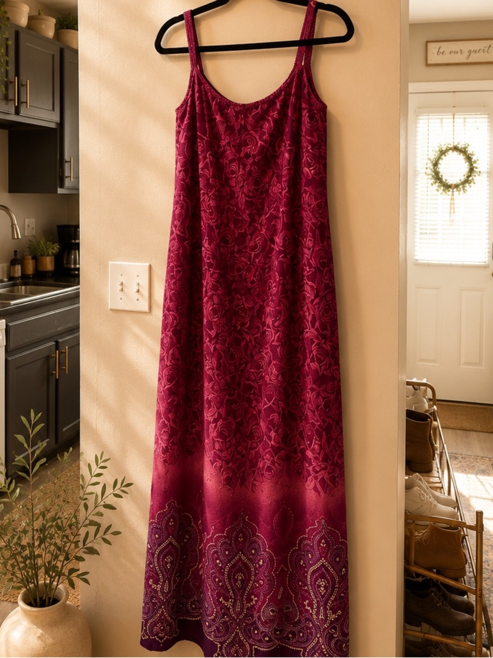 Scarlett Burgundy Printed Slip Dress with Scoop Neck
